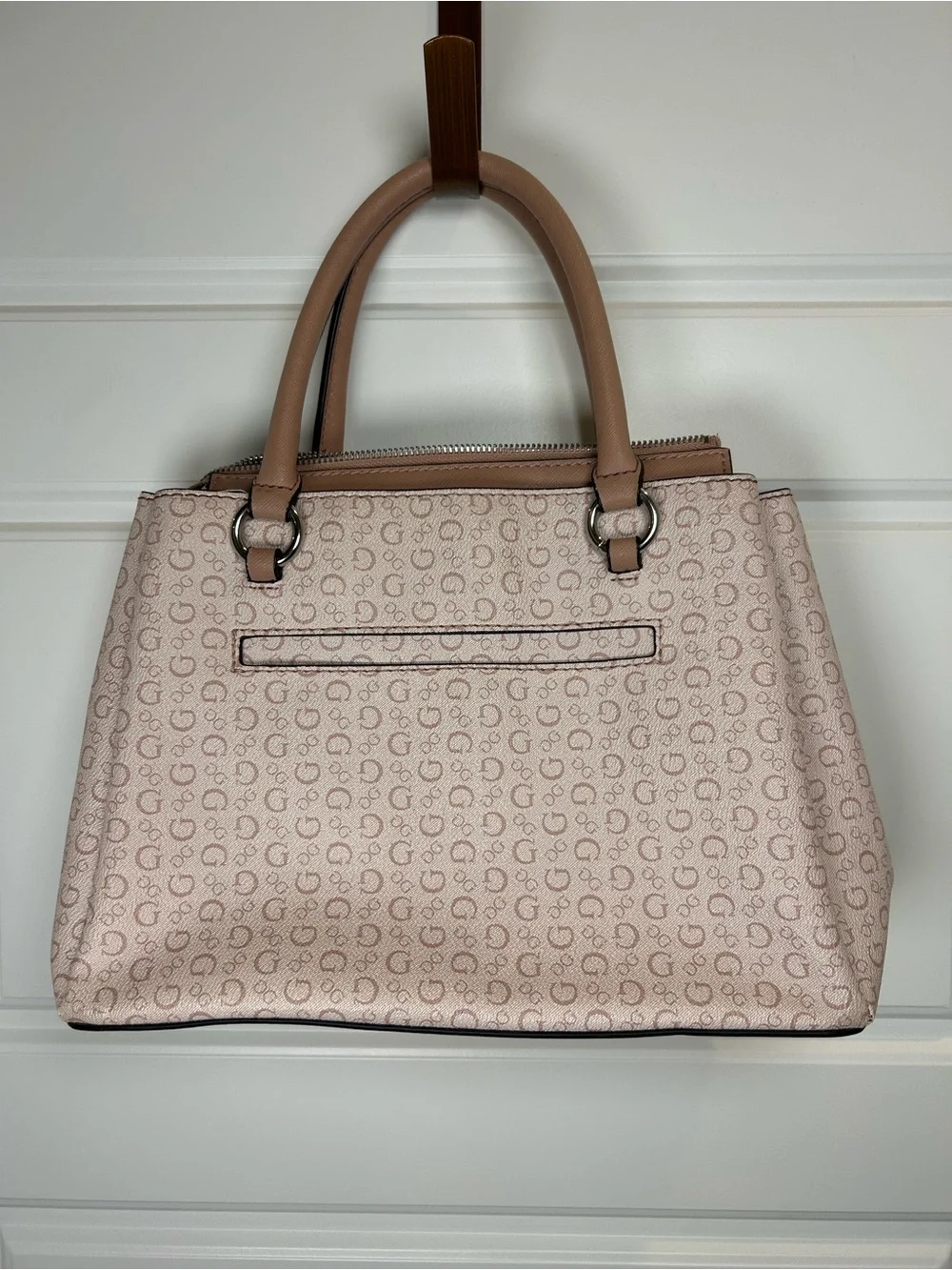 GUESS Blush Pink Monogram Satchel with darker pink  Handles